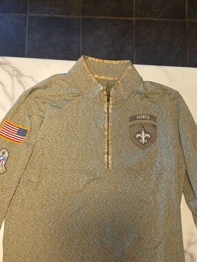 NFL Men's Heather Olive Green Quarter-Zip Pullover, Saints  Salute to Service
